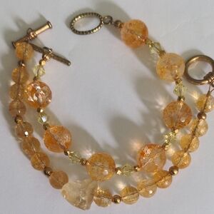 2 Citrine Beaded Bracelets. New, Genuine Gemstones, Gold Spacers & Clasps